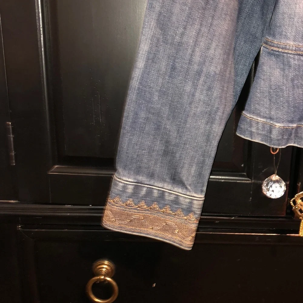 INC  Adorable Sequins Rhinestones & Metallic Cropped Denim Jacket-4P-#0051 - Picture 5 of 7